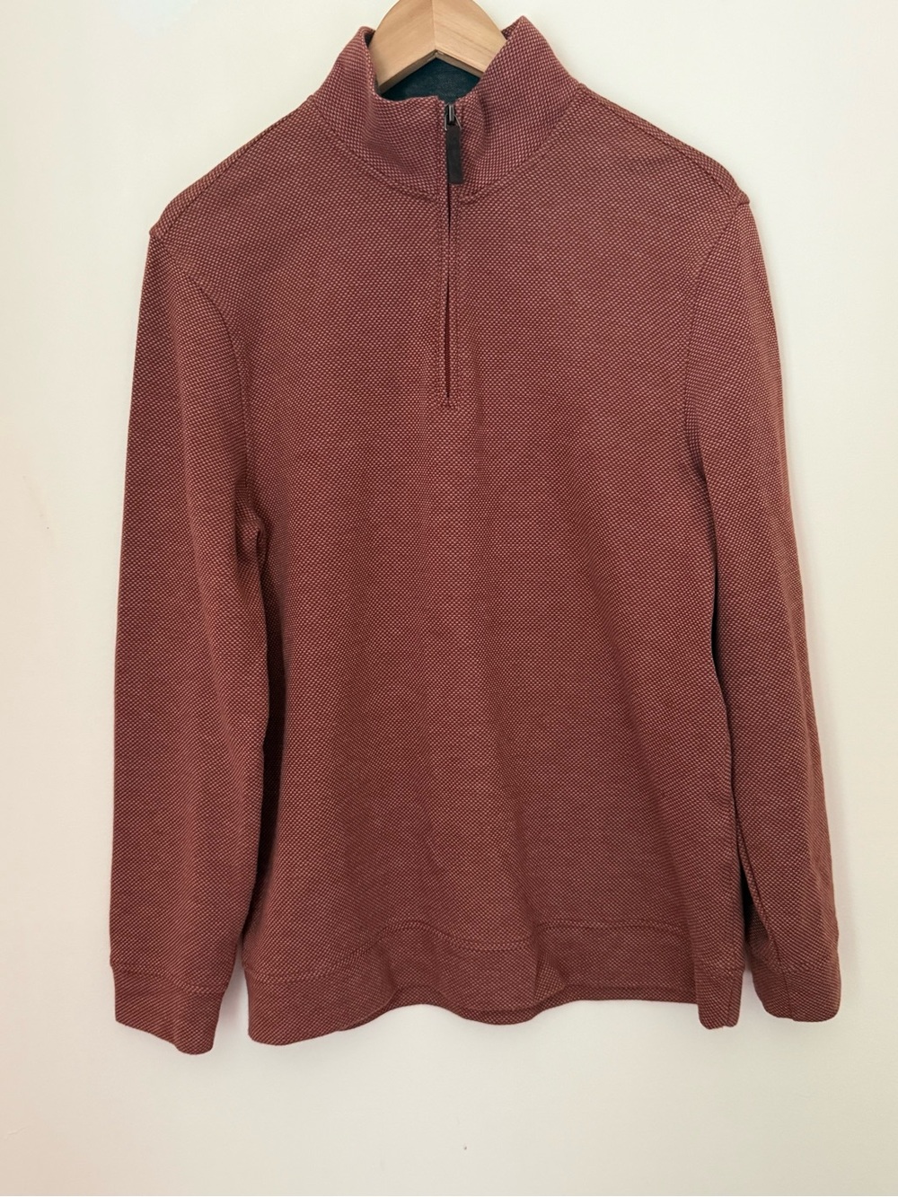 Tasso Elba Waffle Knit Half-Zip Sweater in Rust Red